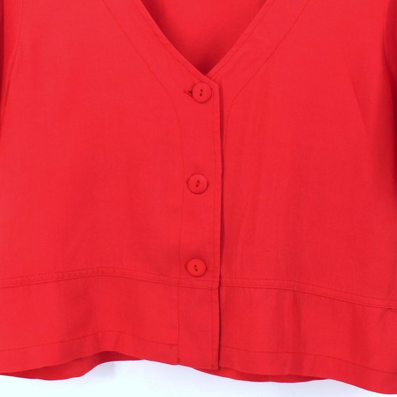 Jam's World Blush Crop Top Button Front Short Sleeve V-neck Rayon Made in USA S - Picture 3 of 11